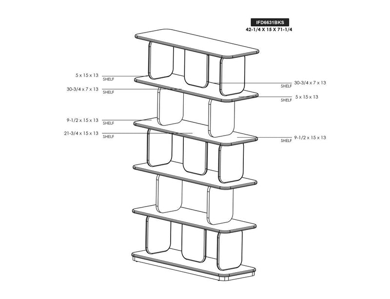 Dark Mezquite Bookcase dimension diagram
