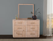 Balam White Dresser and mirror styled in a bedroom