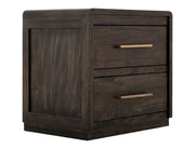Dark Mezquite 2 Drawer Panel Nightstand angle