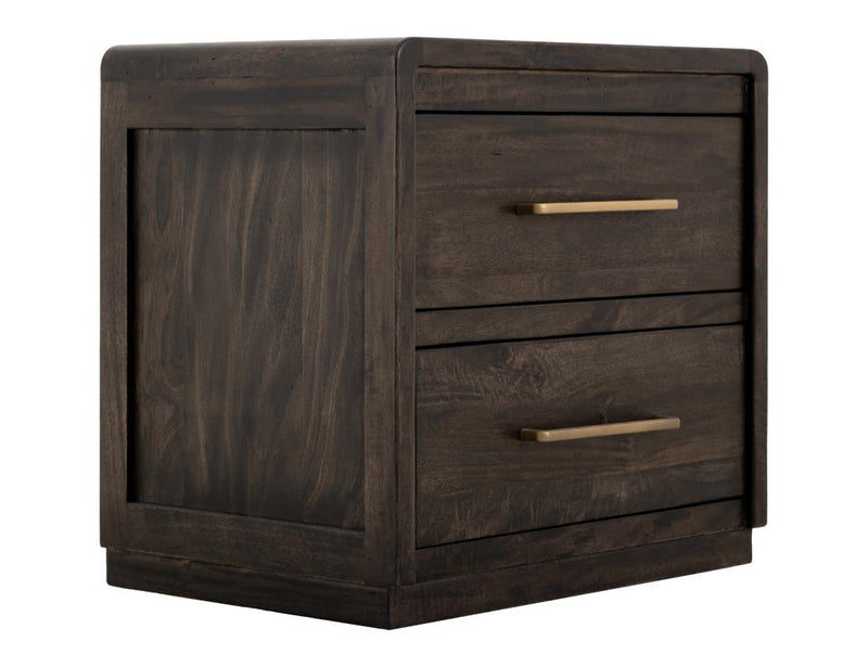 Dark Mezquite 2 Drawer Panel Nightstand angle
