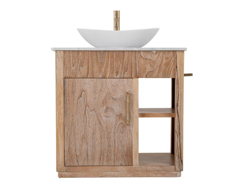Balam White vanity styled with countertop and vessel sink (not included)