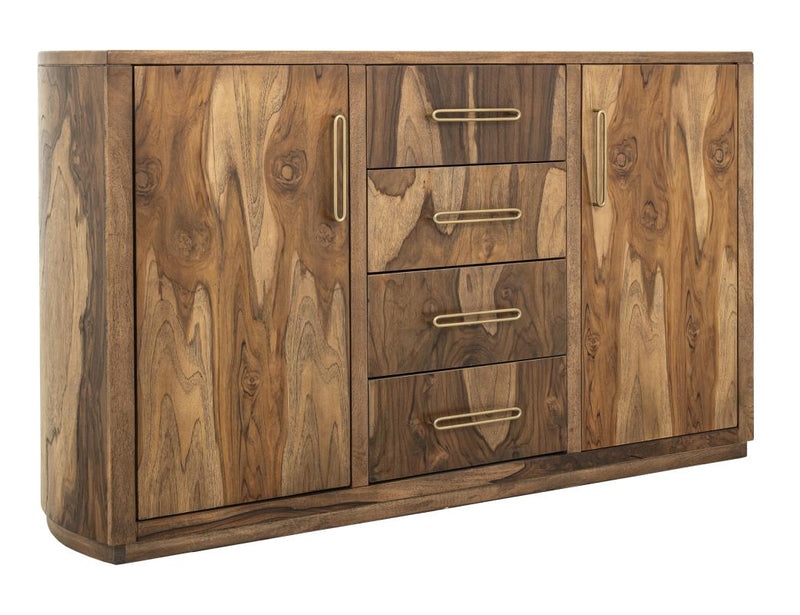 Balam Brown Buffet with cabinet doors open