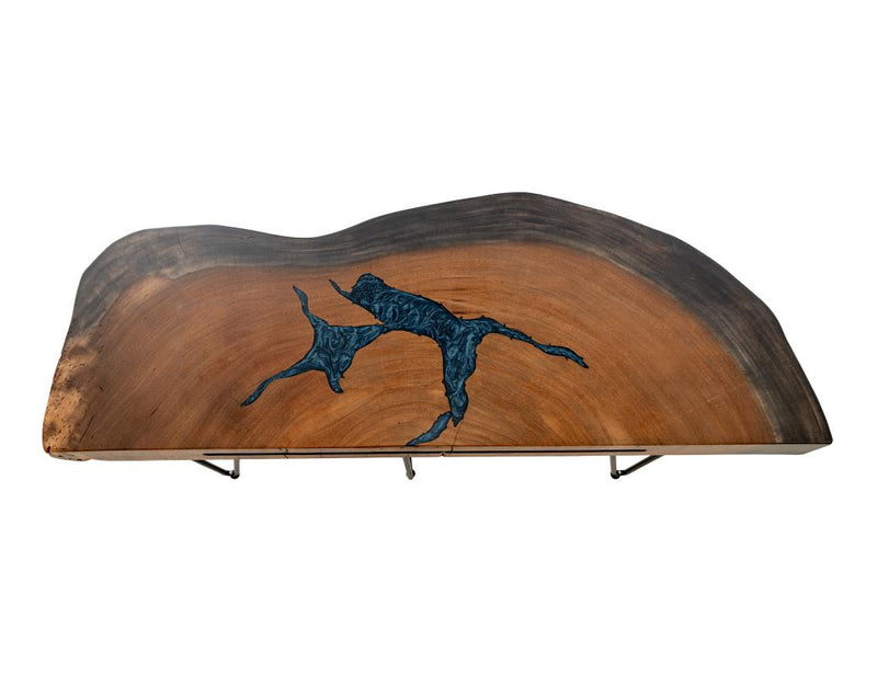 Sofa table front view with blue epoxy river