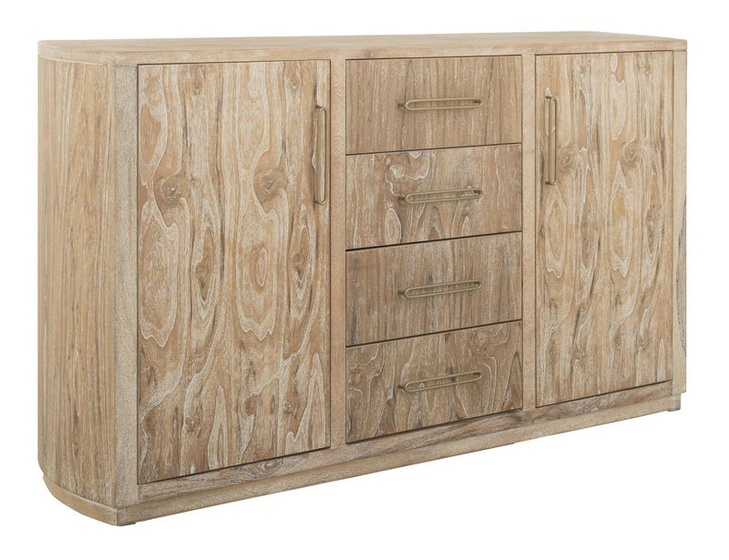 Balam White Buffet with cabinet doors open