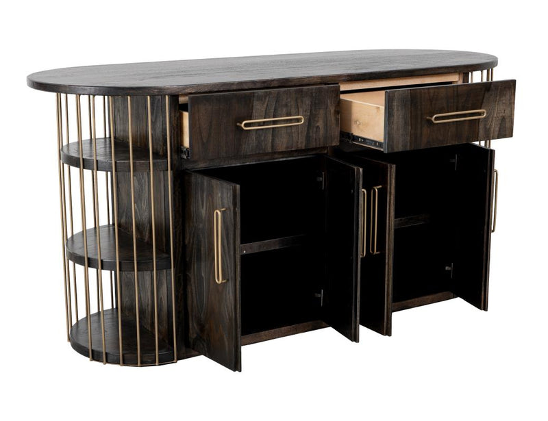 Balam Black kitchen island doors open