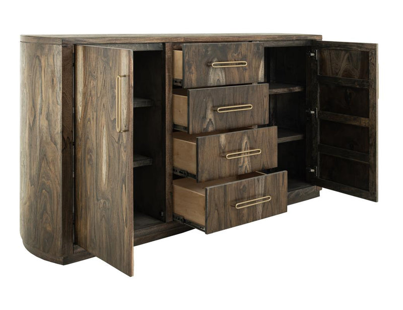 Balam Black Buffet with cabinet doors open