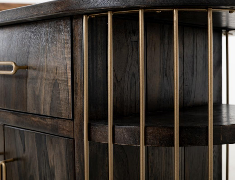 Brass rod shelf detail