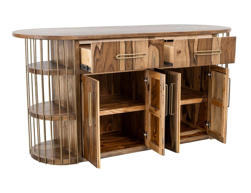 Balam Brown kitchen island doors open