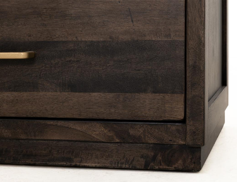 Dark Mezquite 2 Drawer Panel Nightstand styled