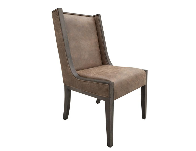 Dark Mezquite Tall Back Dining Chair in faux leather with black-finished frame