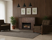 Dark Mezquite Fireplace Console styled in a living room