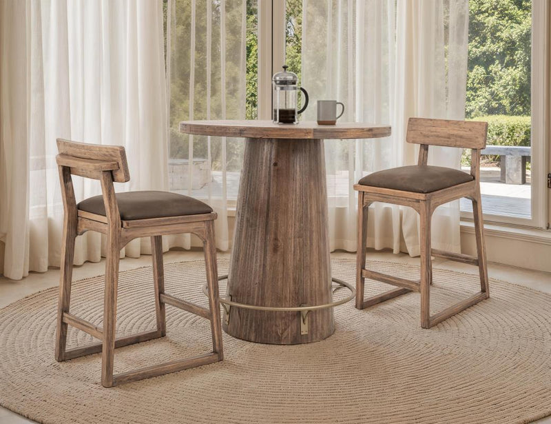 Balam Brown bistro table room scene with stools