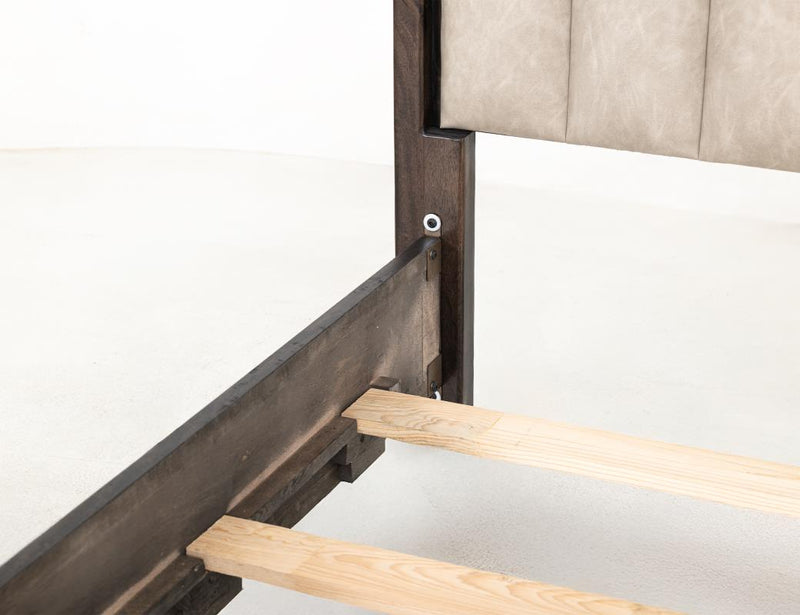 Dark Mezquite Upholstered Bed frame detail