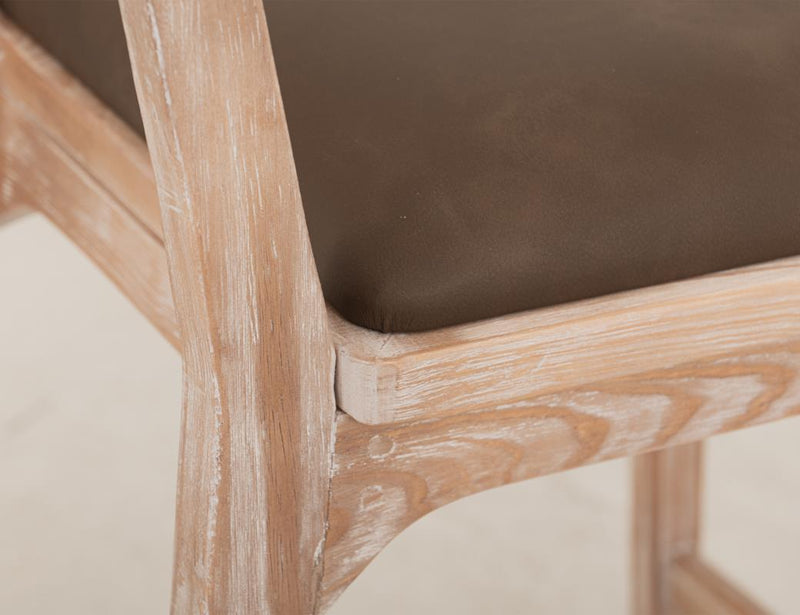 Balam White Bar Stool, brown seat