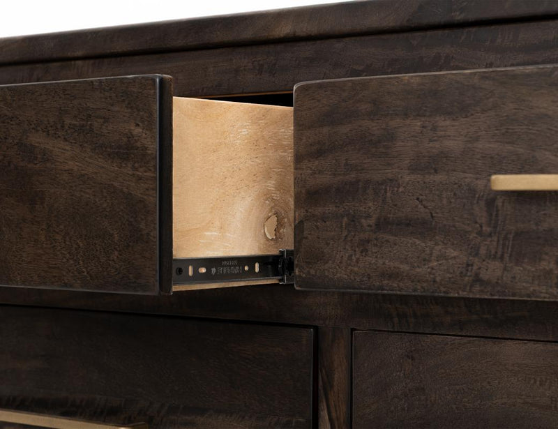 Dark Mezquite 6 Drawer Panel Dresser detail