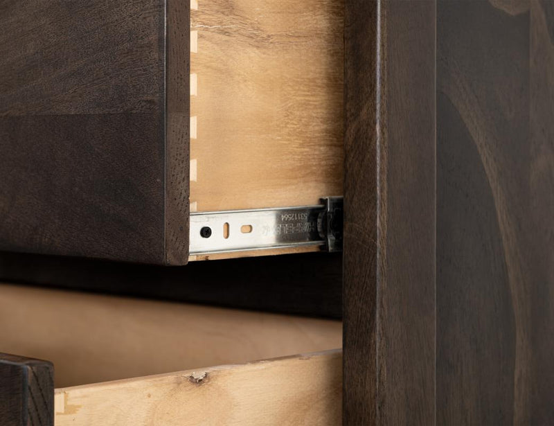 Dark Mezquite 5 Drawer Panel Chest detail