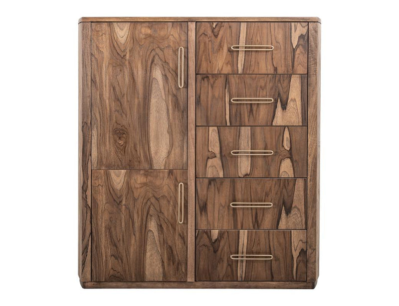 Balam Brown Gentleman's Chest, five-drawer two-door, solid mango