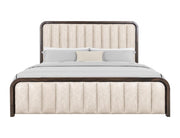 Dark Mezquite Upholstered Bed styled in a bedroom
