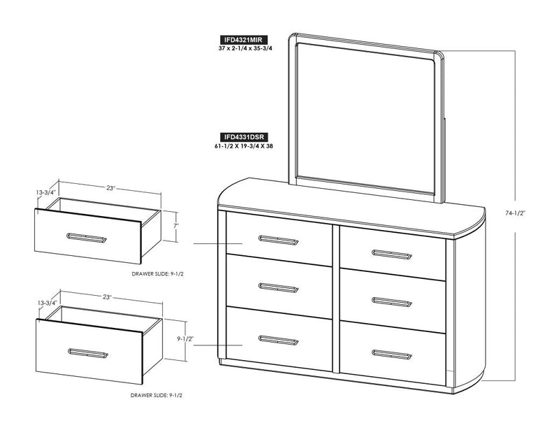 Balam White Mirror dimension drawing with measurements