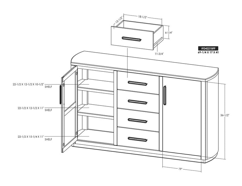 Balam Brown Buffet dimension drawing with measurements