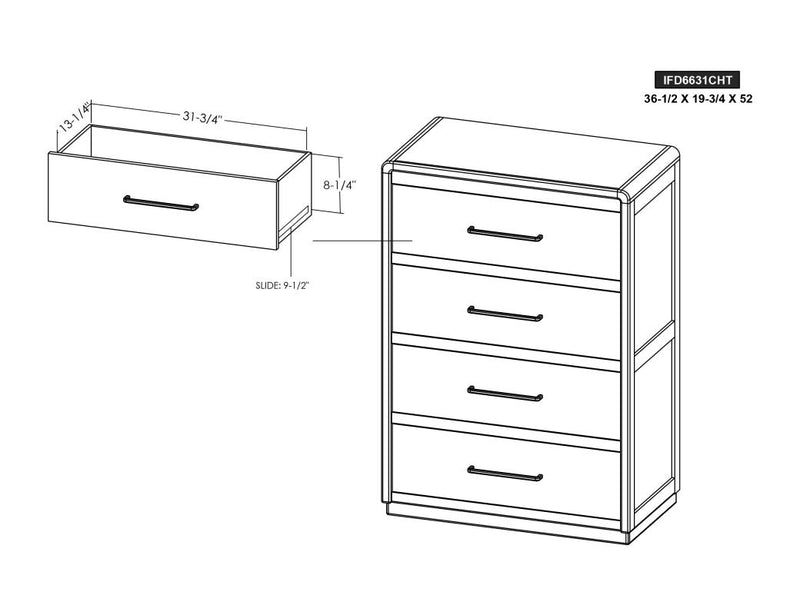 Dark Mezquite 5 Drawer Panel Chest dimension diagram