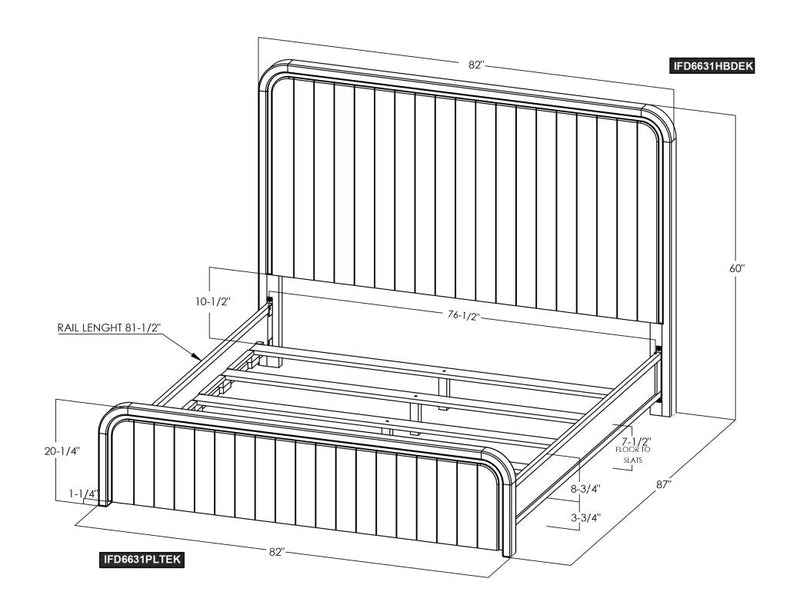 Dark Mezquite Panel Bed King dimension diagram