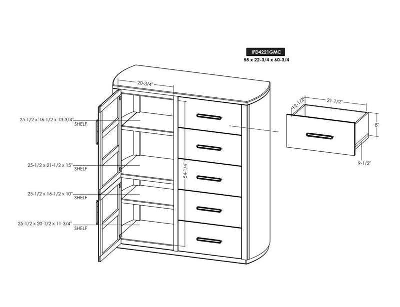 Balam Brown Gentleman's Chest dimension drawing with measurements
