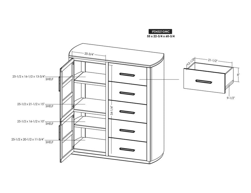 Balam White Gentleman's Chest dimension drawing with measurements