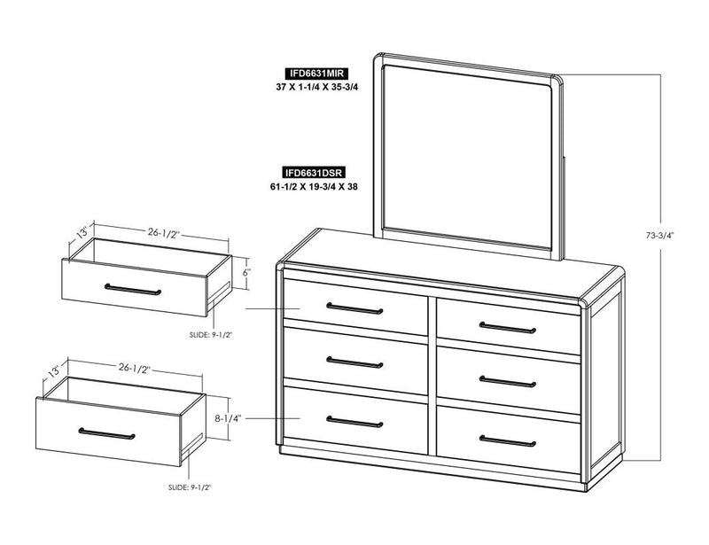 Dark Mezquite 6 Drawer Panel Dresser dimension diagram