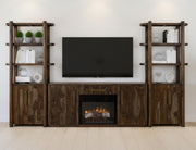Balam Black wall unit with lit fireplace
