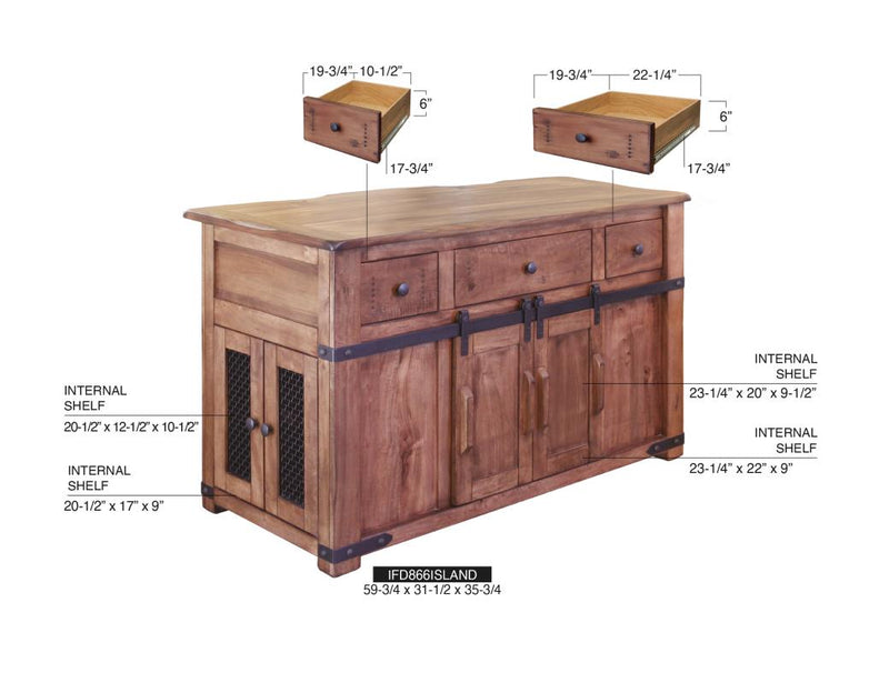 Parota Kitchen Island dimensions