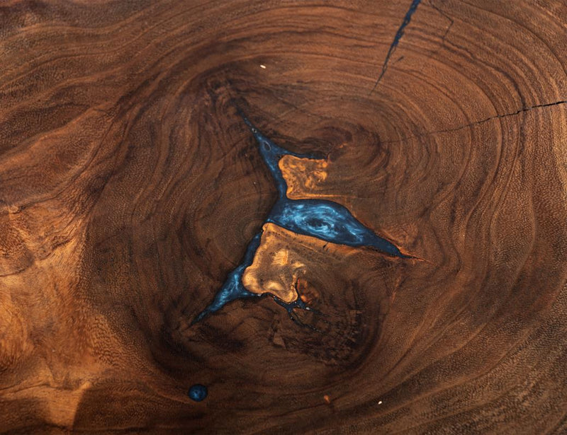 Blue epoxy inlay detail