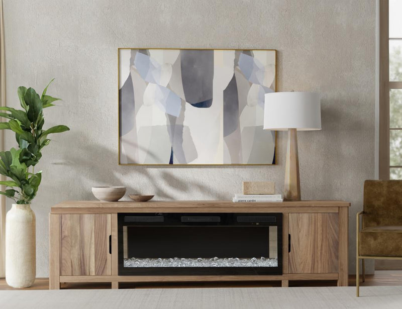 Natural Parota 93" Fireplace TV Console - fireplace detail