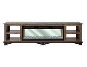 Loft Brown 92" Fireplace TV Console with 50-inch electric fireplace lit