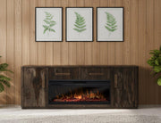 Balam Black 80 inch fireplace TV stand room scene lit