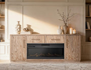 Balam White 80 inch fireplace TV stand room scene