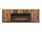 Balam Brown 80 inch TV stand with lit fireplace
