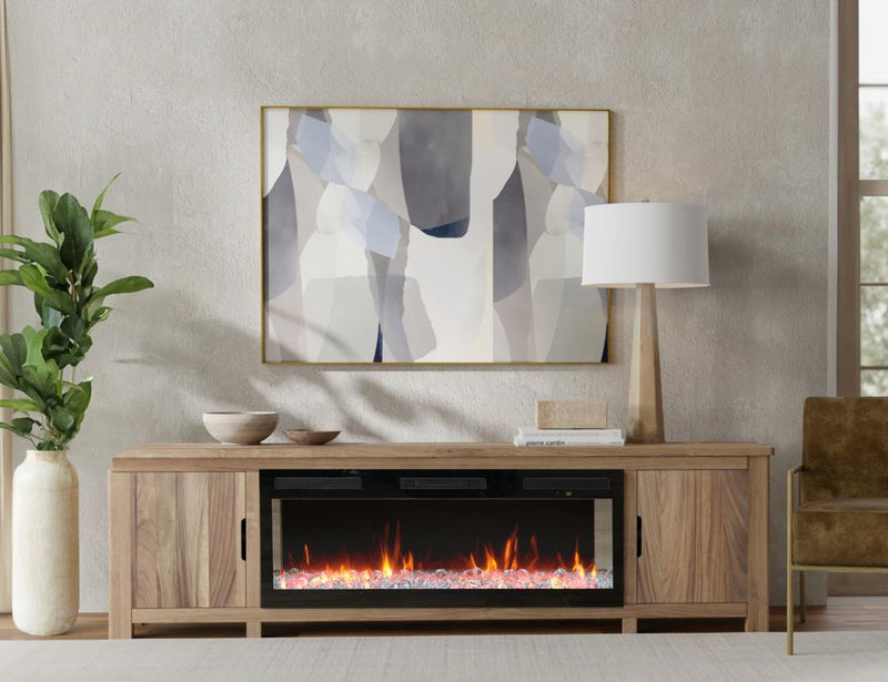 Natural Parota 93" Fireplace TV Console - room scene