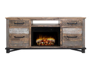 Loft Brown 70" Fireplace TV Console with electric fireplace lit