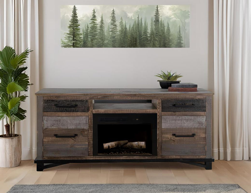 Loft Brown 70" Fireplace TV Console - fireplace detail