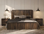 Dark Mezquite 2 Drawer Panel Nightstand in a bedroom