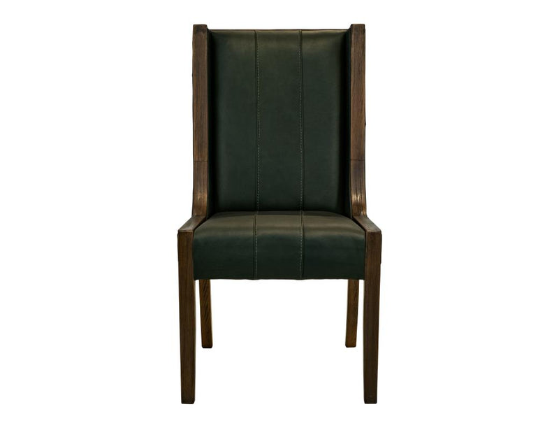 Balam Forest Green Leather Dining Chair angle