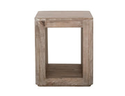 Balam White open-shelf chairside table front view