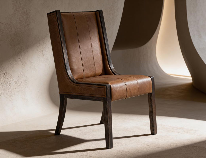 Balam Cognac Leather Dining Chair styled