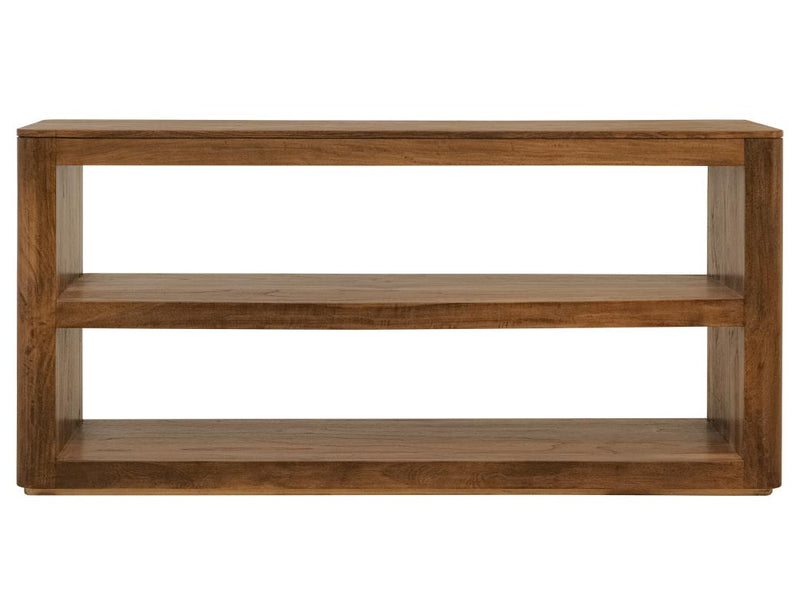 Balam Brown open-shelf sofa table front view