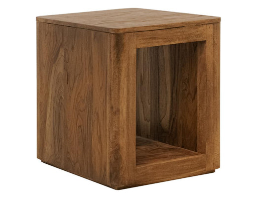 Balam Brown open-shelf chairside table
