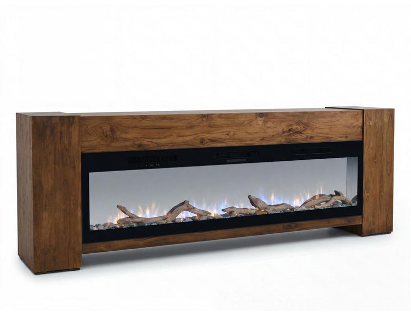 Natural Teca Fireplace TV Console - Barewood