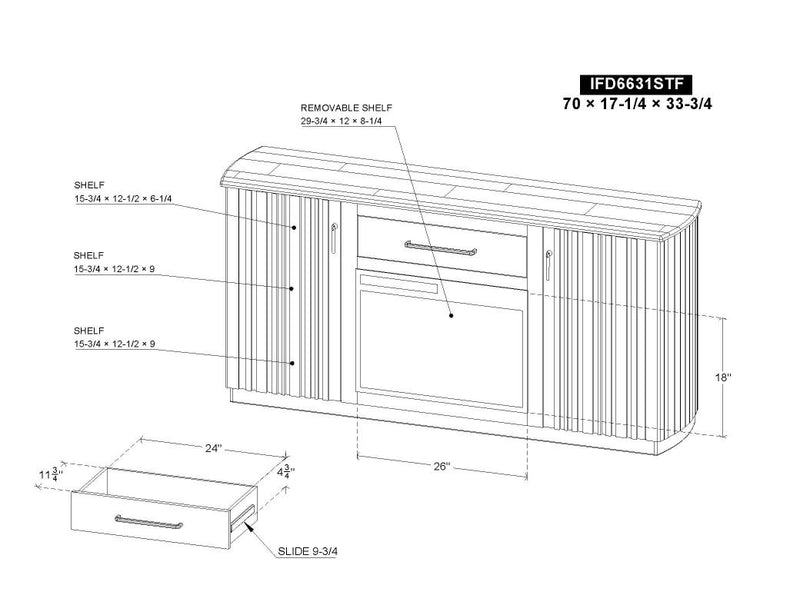 Dark Mezquite Fireplace TV Console dimension diagram