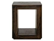 Balam Black open-shelf chairside table front view