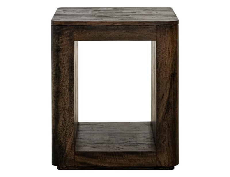 Balam Black open-shelf chairside table front view